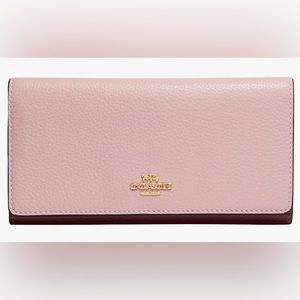 COACH Trifold Signature Coated Canvas Wallet Pink/Wine